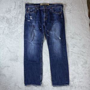 Big Star Jeans Mens 38 Blue Union Straight Leg Faded Dark Wash Denim Distressed